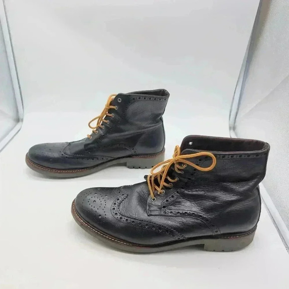 Black Leather Wing Tip Combat Boots Men's sz 12 by Floyd made in Portugal - Picture 5 of 10